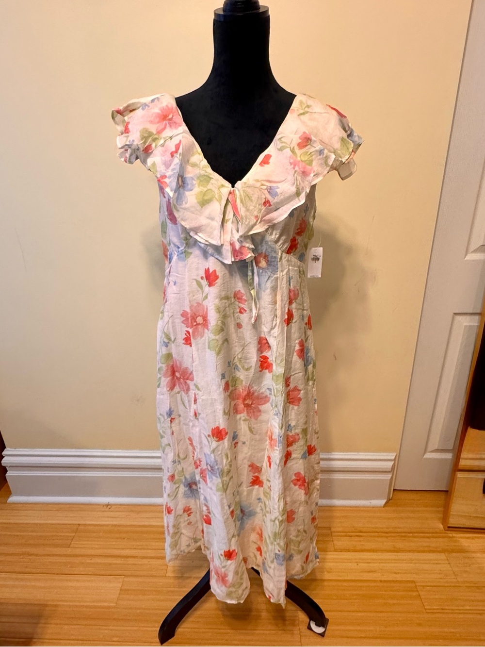 NWT Old Navy Maternity White Floral Dress with Pink, Blue, and Green